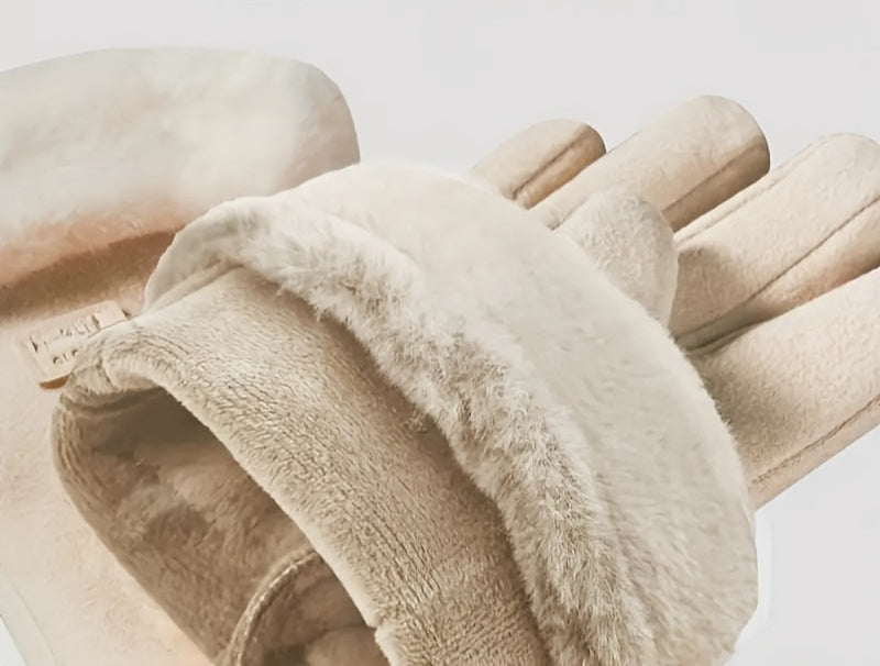 Women’s Plush Winter Gloves –  Pink Touch Screen Mittens with Full Finger Smart Design for Warm, Windproof, and Stylish Outdoor Wear