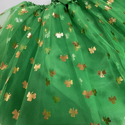 Anime-Inspired Shamrock Tulle Skirt – Adjustable Waist St. Patrick’s Day Costume with Cute Clover Print for Women’s Festive Style