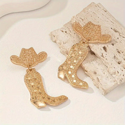 Western Cowboy Boots and Hat Earrings – Retro Bohemian Alloy Dangle Earrings for Daily Wear, Parties and Gift Accessories