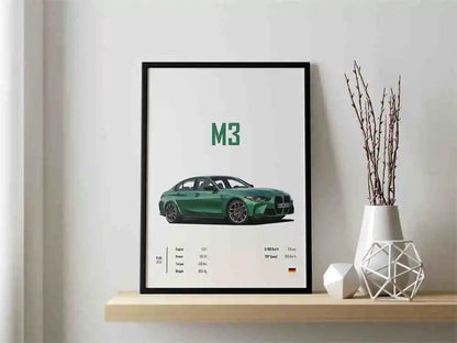 Retro German Supercar Poster Set – Pop Aesthetic Canvas Wall Art Featuring M8, M4, R8, RS6 for Garage or Home Decor