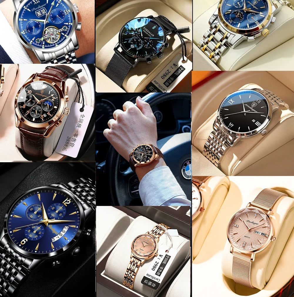 Men's LED Watch – Waterproof Rectangle Stainless Steel Quartz Timepiece with Week & Date Display, Elegant Fashion Accessory