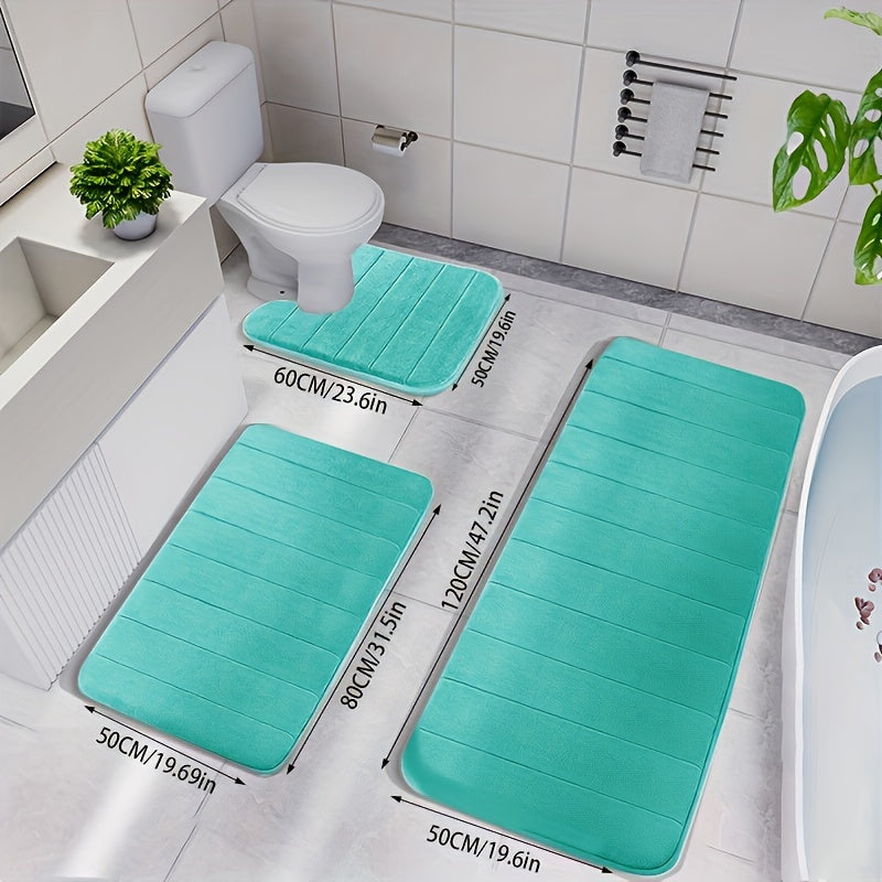 Memory Foam Bath Rug Set – 3pcs Soft, Non-Slip, Machine-Washable Mats for Shower, Kitchen, Bedroom & Indoor Floor Comfort