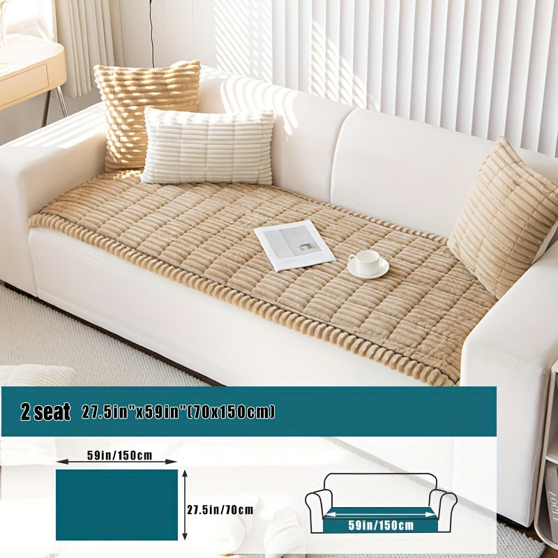 Thick Quilted Plush Sofa Cushion Cover – Non-Slip, Pet-Friendly, All-Season Living Room Essential with Ruffled Trim