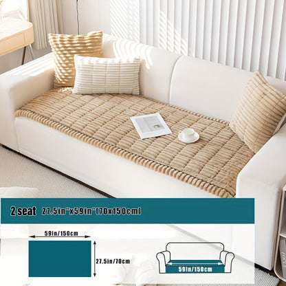 Thick Quilted Plush Sofa Cushion Cover – Non-Slip, Pet-Friendly, All-Season Living Room Essential with Ruffled Trim