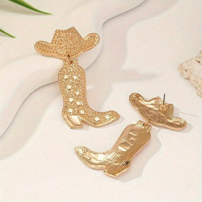 Western Cowboy Boots and Hat Earrings – Retro Bohemian Alloy Dangle Earrings for Daily Wear, Parties and Gift Accessories