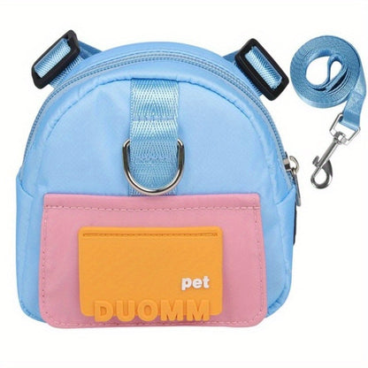 Colorful Nylon Pet Harness with Leash and Backpack – Cartoon School Bag Design for Dogs, Durable, Washable, and Ideal for Outdoor Adventures