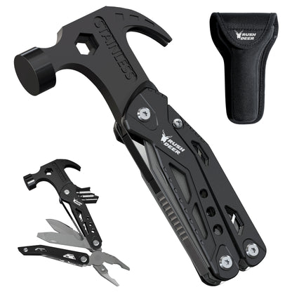 Stainless Steel Multitool Hammer – 14-in-1 Rush Deer Tool with Pliers, Opener & Screwdrivers for Camping, Hiking & Dad Gifts