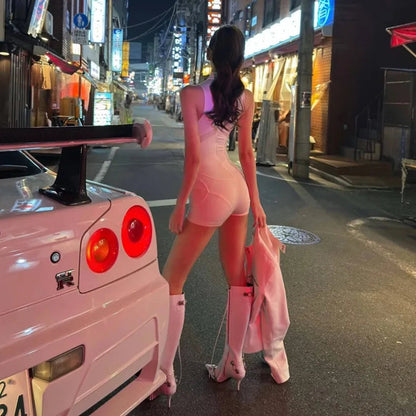 Women Mesh Splicing Sports Jumpsuit – Sleeveless Hollow-Out Playsuit with Body-Shaping Fit for Street Style Wear