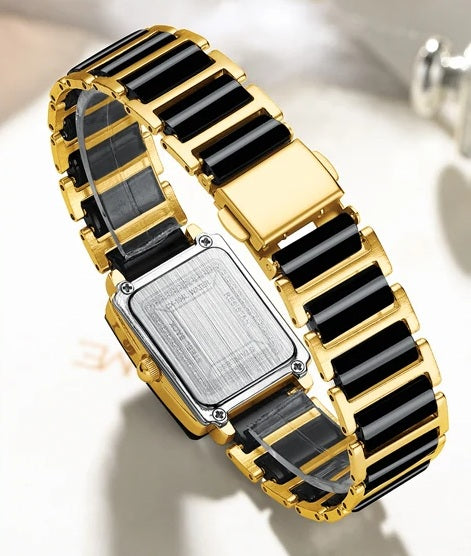 Square Shaped Luxury Couple Watches – 104A Waterproof Watch with Ceramic Strap Timepieces for Men and Women with Elegant Simulated-Ceramics Design