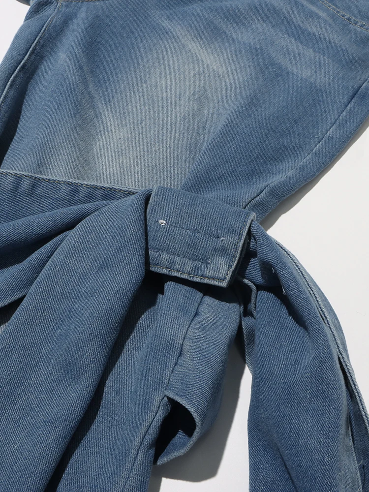 Wide Leg Patchwork Bow Jeans – High-Waist Straight Leg Denim with Feminine Streetwear Flair and Pocket Detailing
