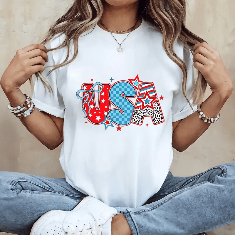 Retro Molten Iron American Flag Heat Transfer Stickers – USA Patriotic Stars, Checkered & Leopard Print Patches for DIY Independence Day Shirts, Jeans & Festival Apparel Customization