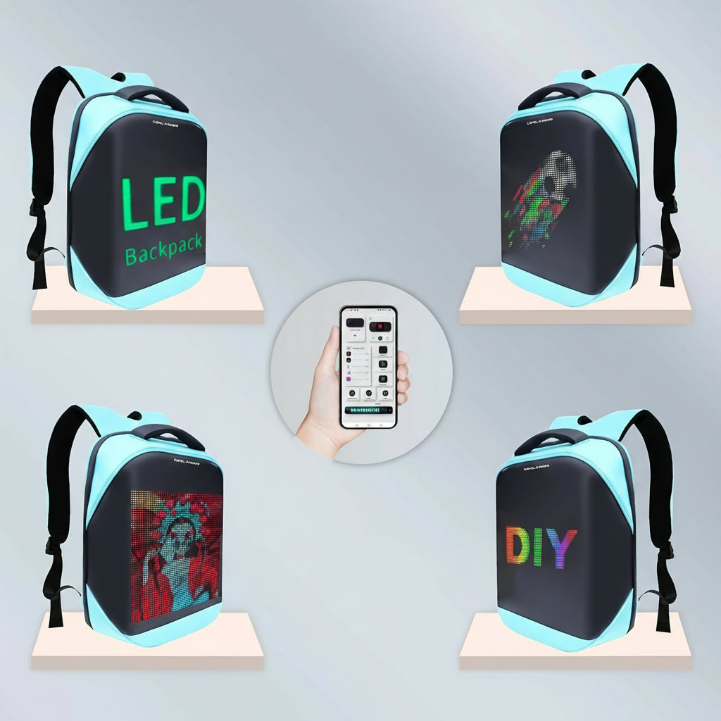 LED Laptop Backpack – Programmable Display, USB Charging, Waterproof Travel Bag with Adjustable Straps & Trolley Sleeve