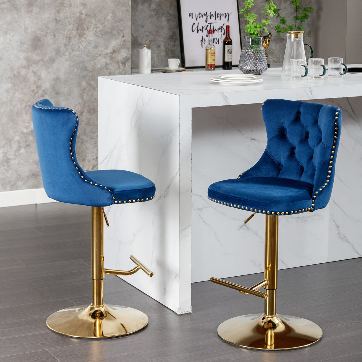 Modern Upholstered Bar Stools with Backs, Comfortable Tufted for Home, Pub, and Kitchen (Set of 2)