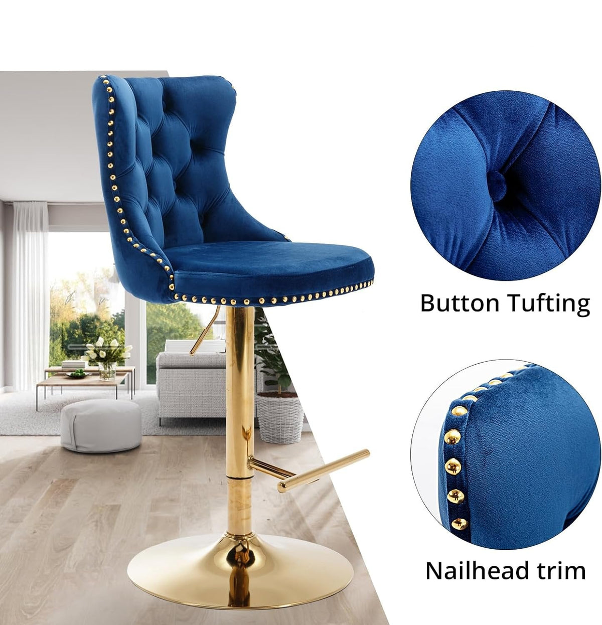 Modern Upholstered Bar Stools with Backs, Comfortable Tufted for Home, Pub, and Kitchen (Set of 2)