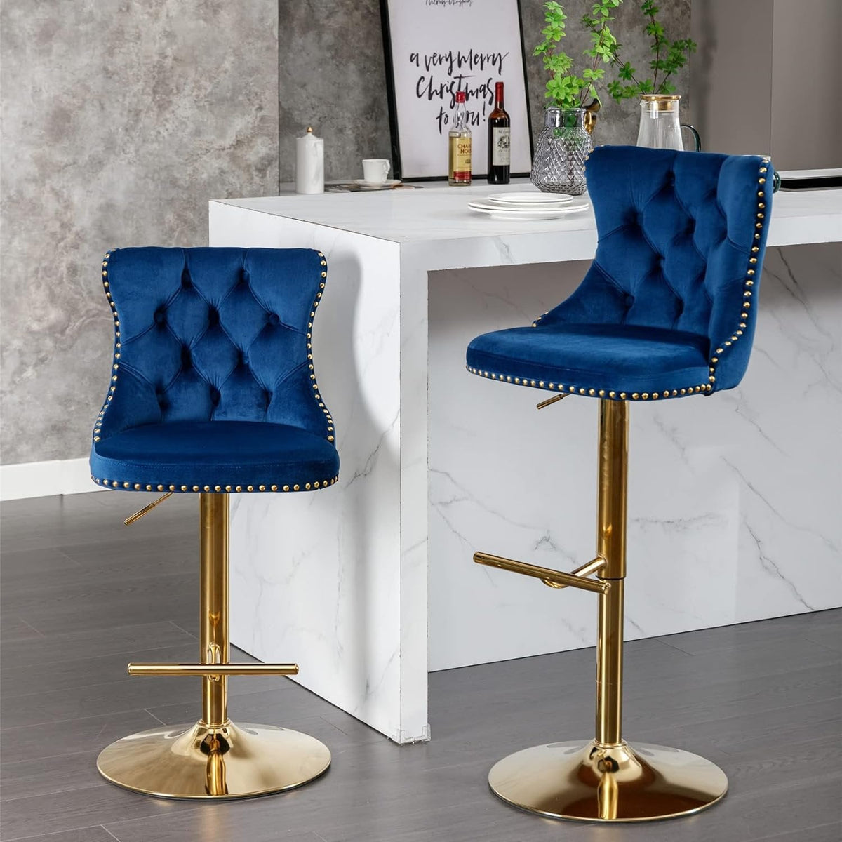 Modern Upholstered Bar Stools with Backs, Comfortable Tufted for Home, Pub, and Kitchen (Set of 2)