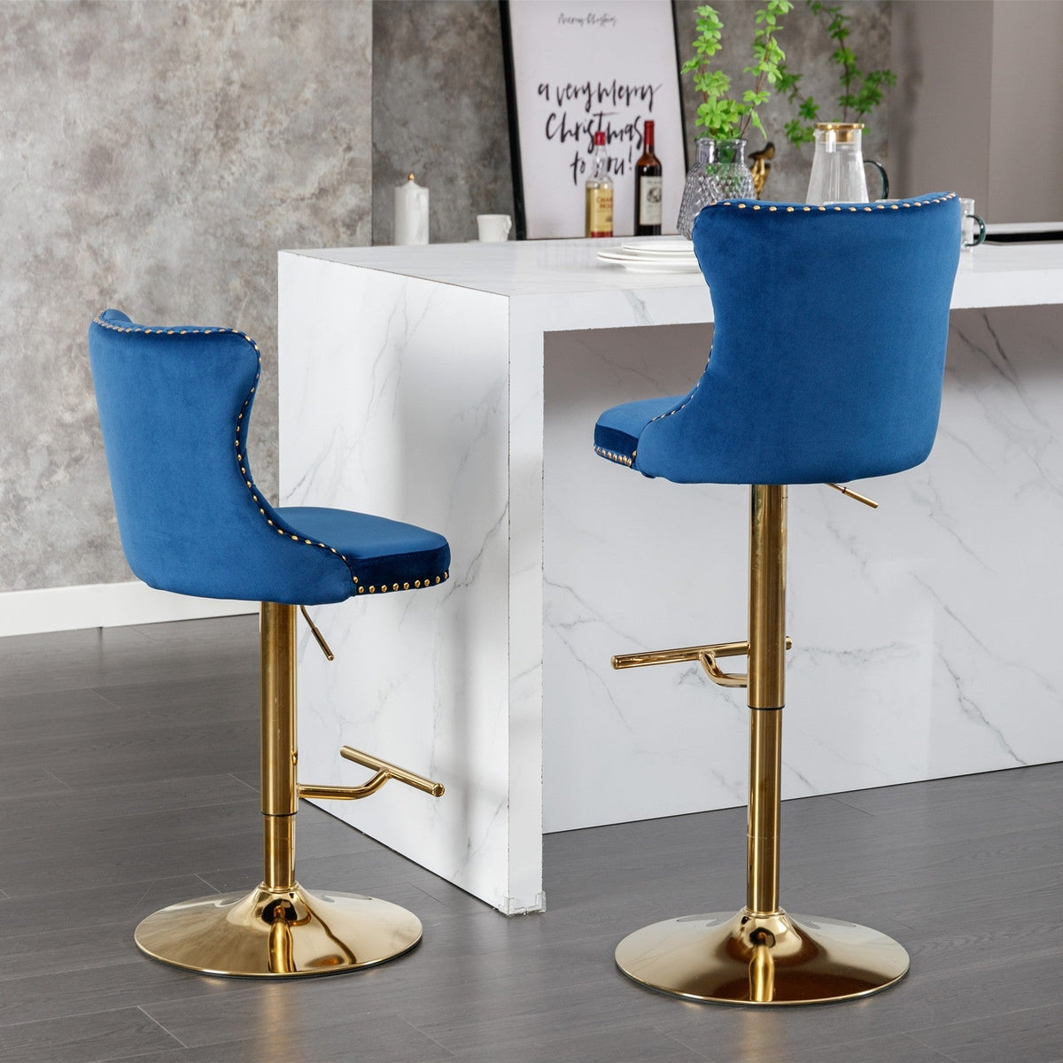 Modern Upholstered Bar Stools with Backs, Comfortable Tufted for Home, Pub, and Kitchen (Set of 2)