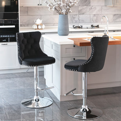 Modern Upholstered Chrome Base Bar Stools with Backs, Comfortable Tufted for Home, Pub, and Kitchen, Set of 2 (25-33 Inch)