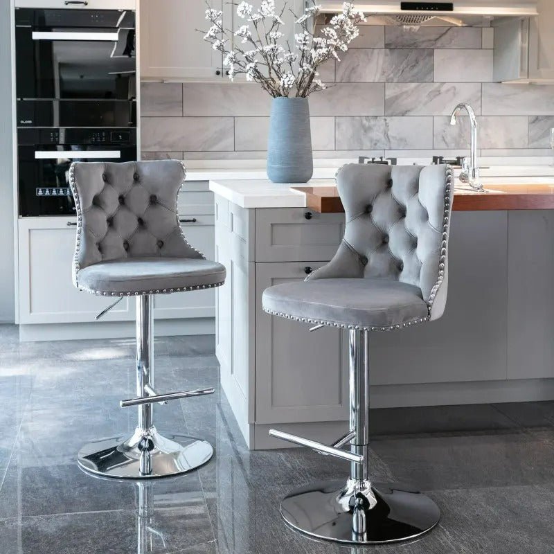 Modern Upholstered Chrome Base Bar Stools with Backs, Comfortable Tufted for Home, Pub, and Kitchen, Set of 2 (25-33 Inch)