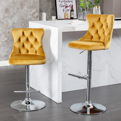 Modern Upholstered Chrome Base Bar Stools with Backs, Comfortable Tufted for Home, Pub, and Kitchen, Set of 2 (25-33 Inch)