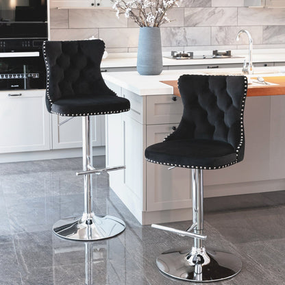 Modern Upholstered Chrome Base Bar Stools with Backs, Comfortable Tufted for Home, Pub, and Kitchen, Set of 2 (25-33 Inch)