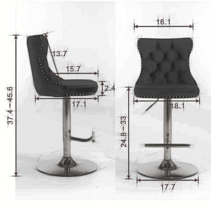 Modern Upholstered Chrome Base Bar Stools with Backs, Comfortable Tufted for Home, Pub, and Kitchen, Set of 2 (25-33 Inch)