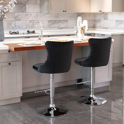 Modern Upholstered Chrome Base Bar Stools with Backs, Comfortable Tufted for Home, Pub, and Kitchen, Set of 2 (25-33 Inch)