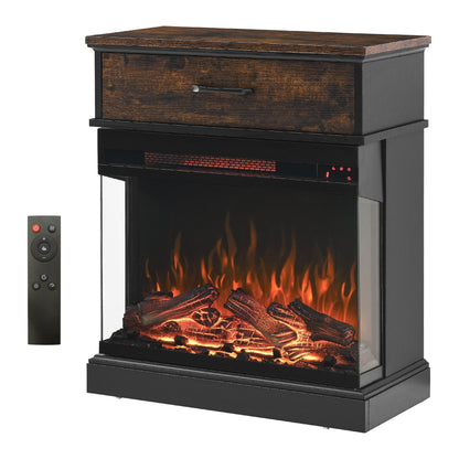Stand Side Table with 3-Sided Glass Electric Fireplace (25inch)