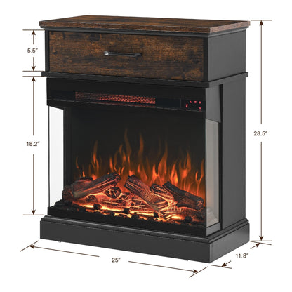 Stand Side Table with 3-Sided Glass Electric Fireplace (25inch)