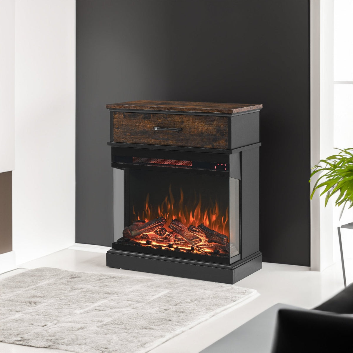 Stand Side Table with 3-Sided Glass Electric Fireplace (25inch)