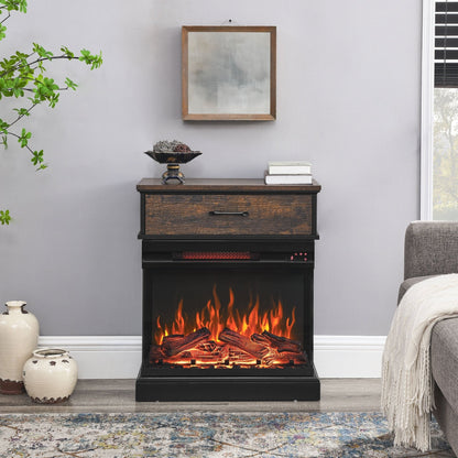 Stand Side Table with 3-Sided Glass Electric Fireplace (25inch)