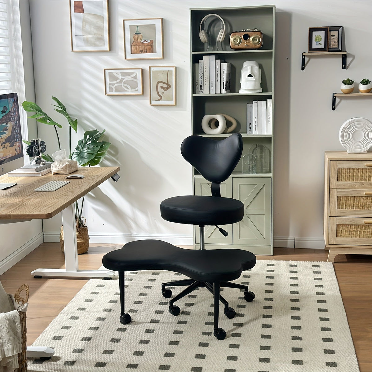 Cross-Legged Meditation Chair – Height Adjustable, Ergonomic Back Support, ADHD-Friendly Design, Smooth Wheels, Velvet or PU Leather Finish for Comfort and Flexibility