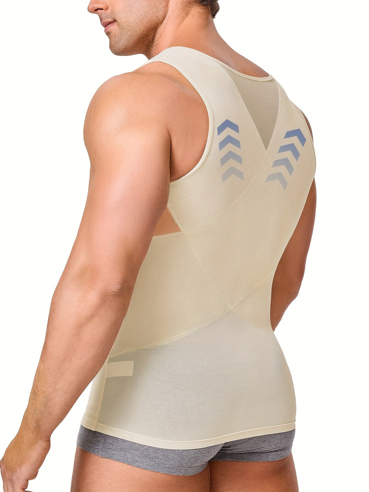 Men’s High-Stretch Nylon Spandex Tank Top – Crew Neck Compression Vest with Mesh Contrast & Skinny Fit Design