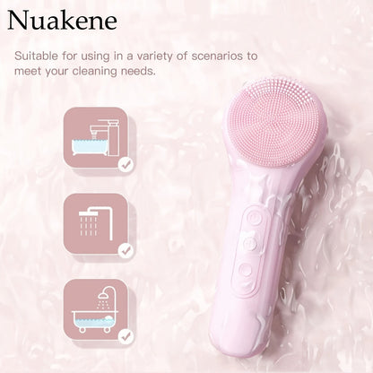 Rechargeable 2-in-1 Silicone Face Scrubber – Electric Cleansing & Heating Massage Brush with 5 Modes for Gentle, Effective Skincare