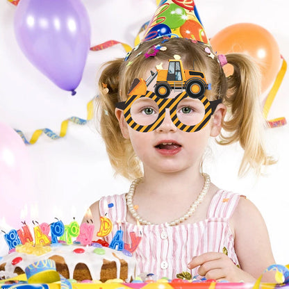 Construction Party Glasses 12-Pack – Fun Paper Eyewear with Truck & Engineering Vehicle Designs for Kids’ Birthday Celebration