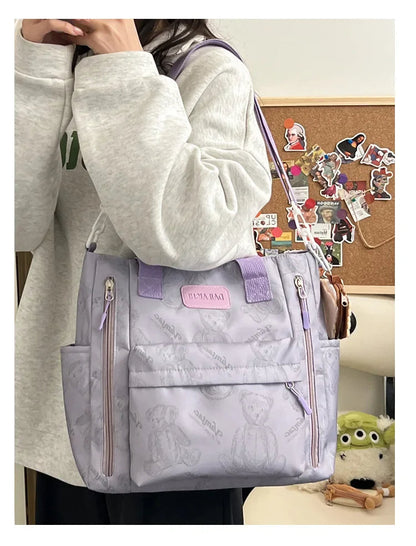 Bear Print Multi-Compartment Backpack Purse – Stylish & Spacious Nurse, Teacher & Laptop Bag