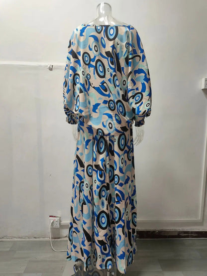Floral Vacation Dress Set – 2-Piece Maxi Skirt & Blouse with Big Swing Hem for Summer Holiday Style