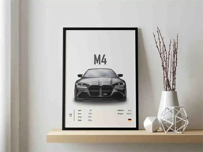 Retro German Supercar Poster Set – Pop Aesthetic Canvas Wall Art Featuring M8, M4, R8, RS6 for Garage or Home Decor