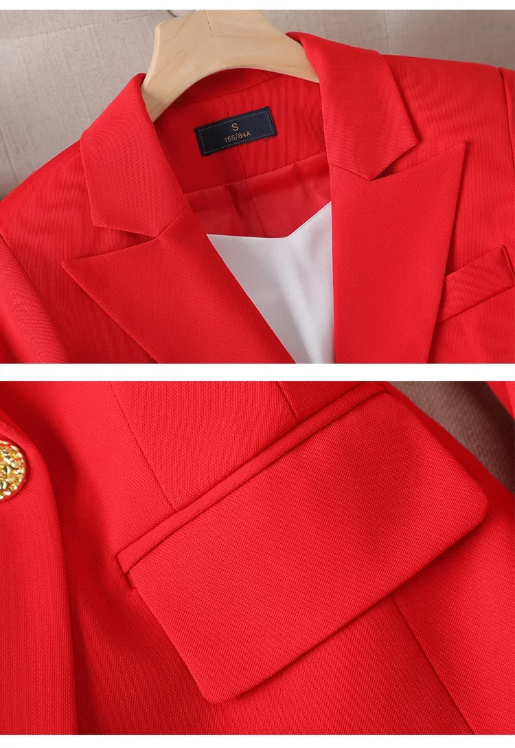 Women's Pant Suit – Double Breasted Business Blazer Set, Gold Buttons – Blazer, Pants or Skirt