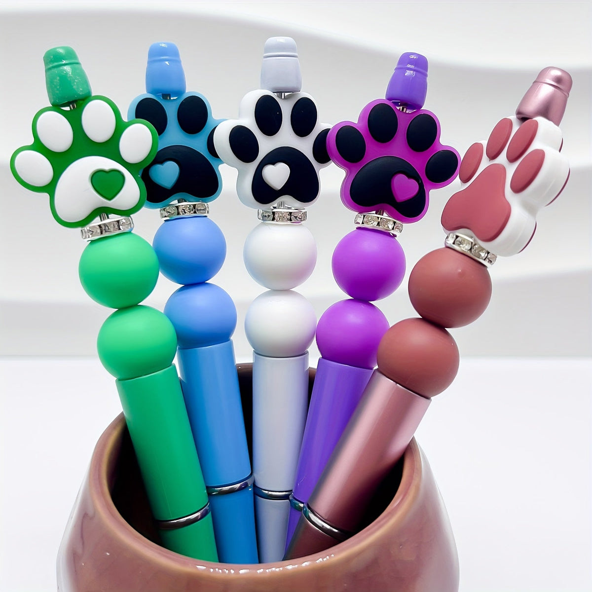 Paw Design Twistable Fine Point Silicone Ballpoint Pen Set - 5pcs Pens Ideal for School, Office, and Prize Gifts