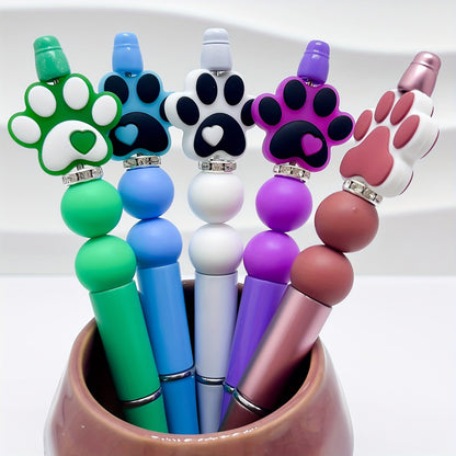 Paw Design Twistable Fine Point Silicone Ballpoint Pen Set - 5pcs Pens Ideal for School, Office, and Prize Gifts