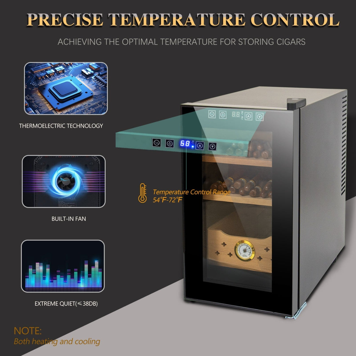 Electric Humidor, 150 Count Capacity Cigar Humidor with Constant Temperature Controller, Cigar Humidor Box (25 )