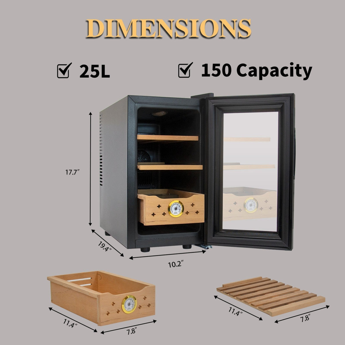 Electric Humidor, 150 Count Capacity Cigar Humidor with Constant Temperature Controller, Cigar Humidor Box (25 )