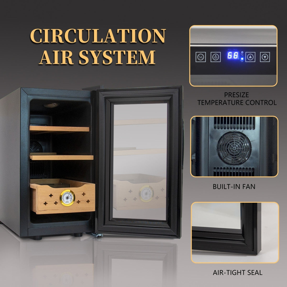 Electric Humidor, 150 Count Capacity Cigar Humidor with Constant Temperature Controller, Cigar Humidor Box (25 )