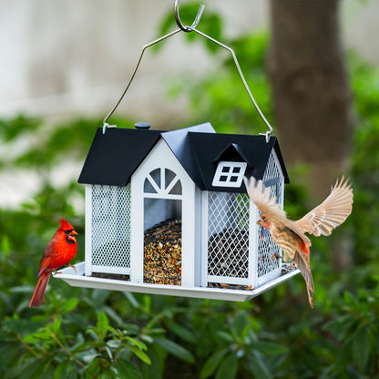 Triple-Tube Bird Feeder House- Weatherproof Mesh Feeder for Cardinals, Finches, Chickadees & Wild Backyard Birds