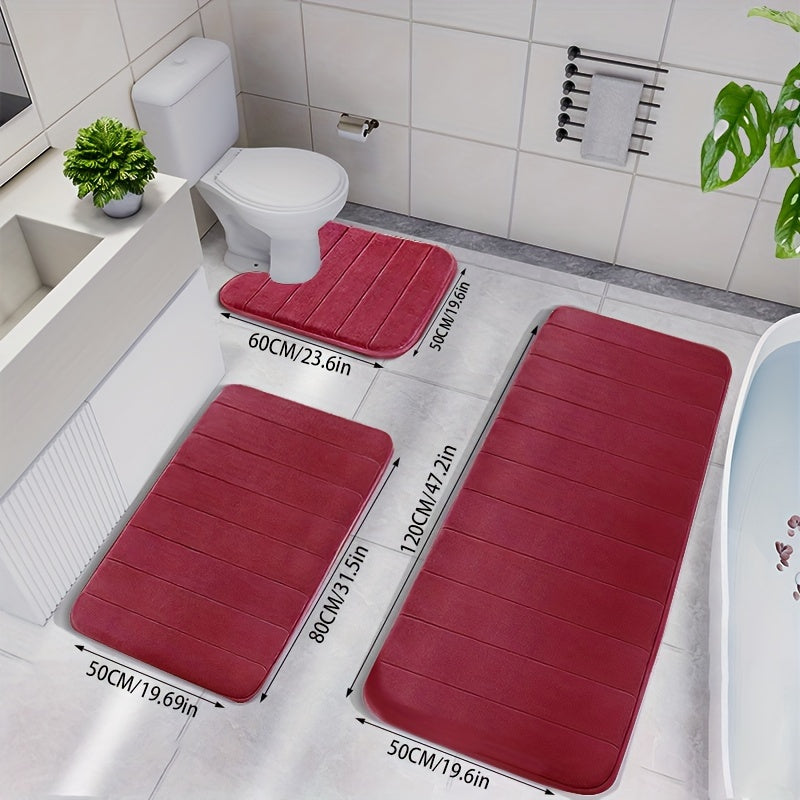 Memory Foam Bath Rug Set – 3pcs Soft, Non-Slip, Machine-Washable Mats for Shower, Kitchen, Bedroom & Indoor Floor Comfort