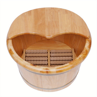 Premium Cedar Wood Foot Bath Bucket – Built-In Massage Roller & Heat Preservation for Ultimate Foot Soak Relaxation & Tension Relief