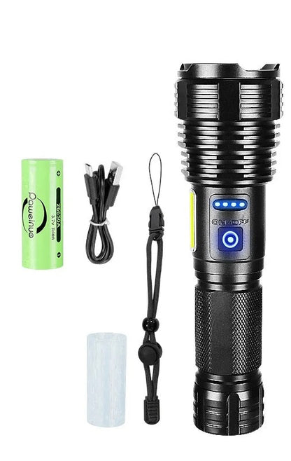 High Power Zoom Flashlight - 10000LM Rechargeable LED Torch with COB & 1500M Range