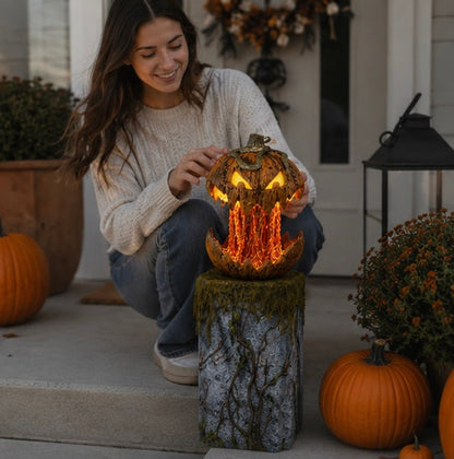 Halloween Talking Pumpkin Decoration – Sound-Activated Light-Up Pumpkin Head with Thrilling Effects for Haunted House Props and Party Cosplay Supplies