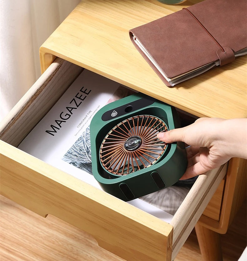 USB Mini Ice Fog Fan – Multi-Function 1200mAh Cooling Device with Humidifier, Air Conditioning Features, and Desk Portability