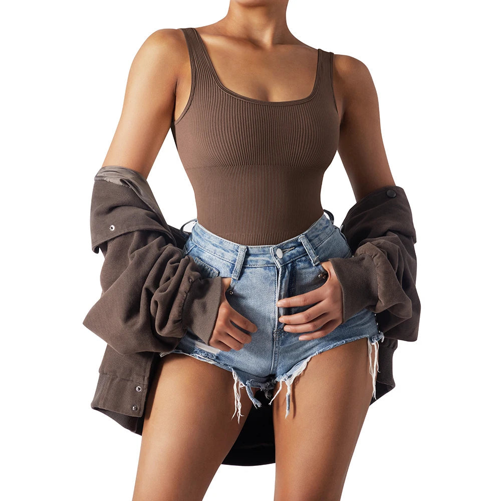 Sexy Ribbed Backless Bodysuit – Summer Sleeveless Romper with Streetwear Vibes, Perfect Shapewear for a Snatched Look
